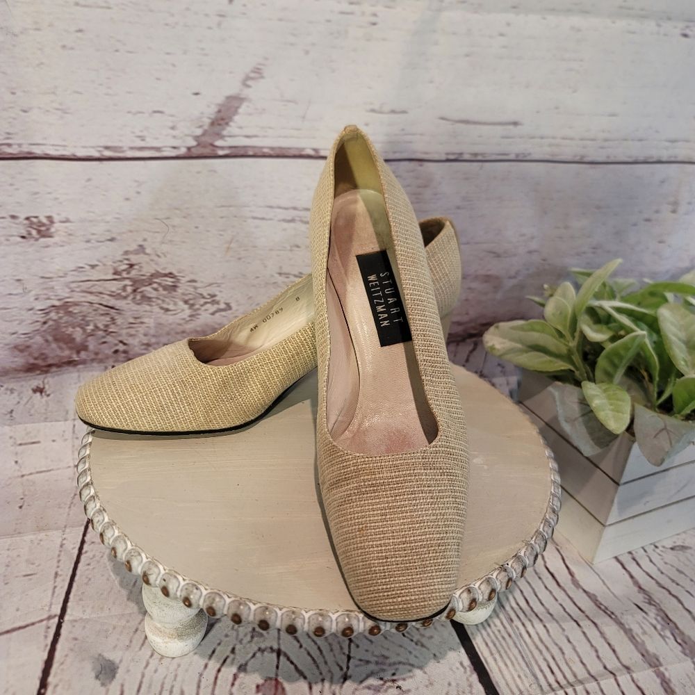 Vintage Stuart Weitzman Women's Beige Square Toe Pump Heels Size 8.5B
